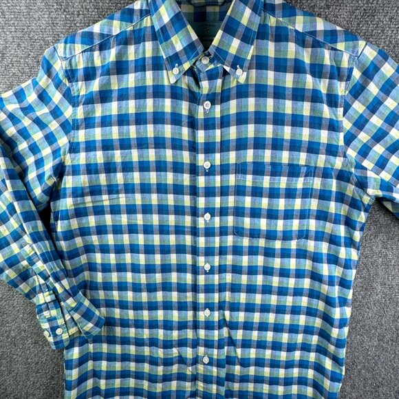Castaway Nantucket Island Small Button Up Shirt Blue Green Check Long Sleeve - Picture 1 of 13